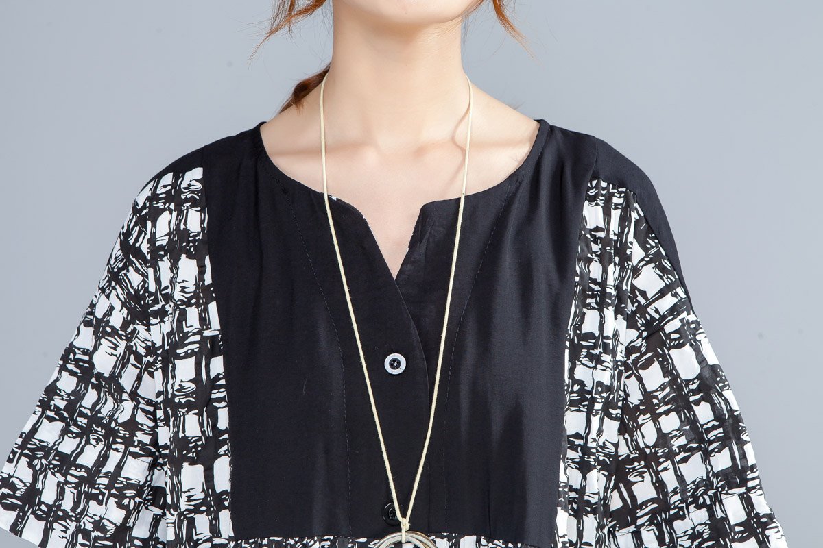 Summer Single Breasted Short Sleeve Splicing Irregular Dress