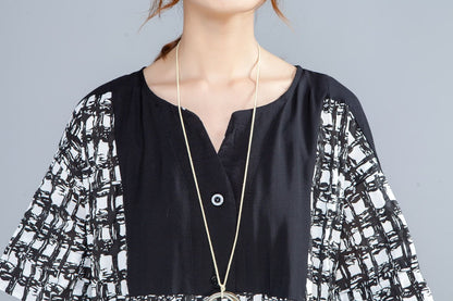 Summer Single Breasted Short Sleeve Splicing Irregular Dress