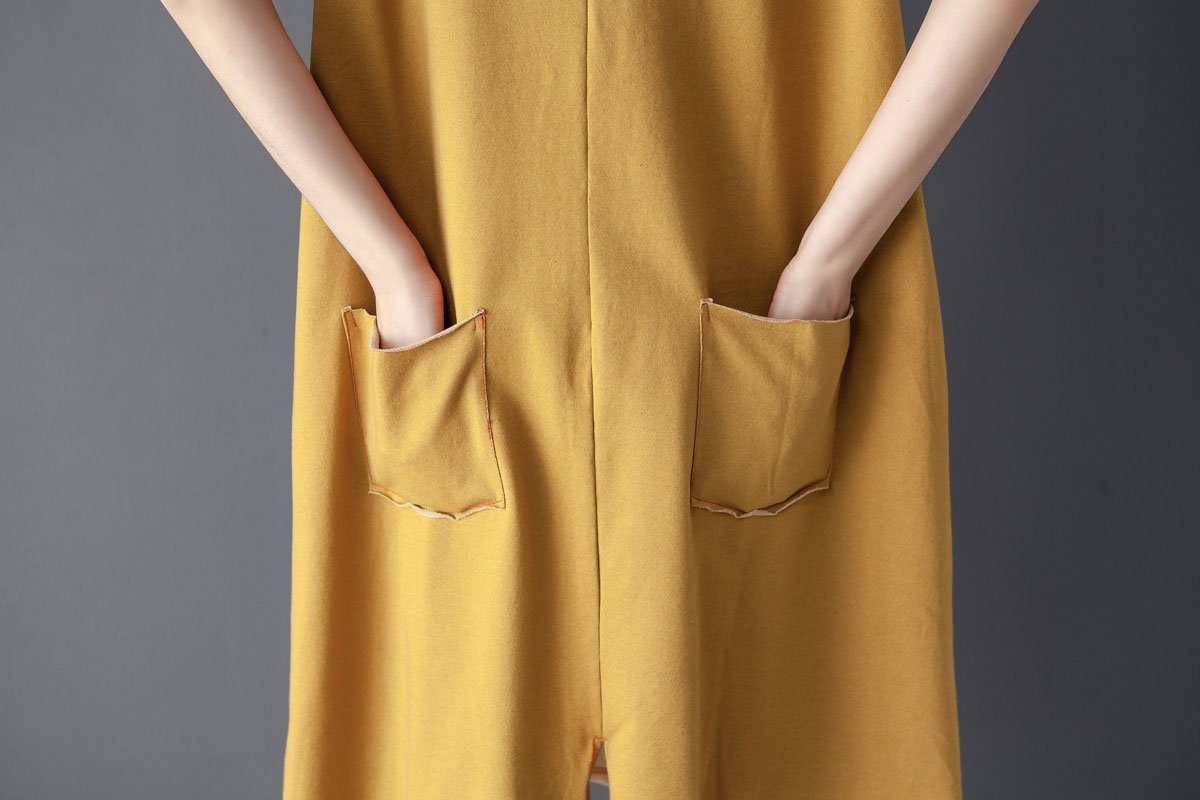 Irregular Splicing Round Neck Short Sleeve Yellow Dress