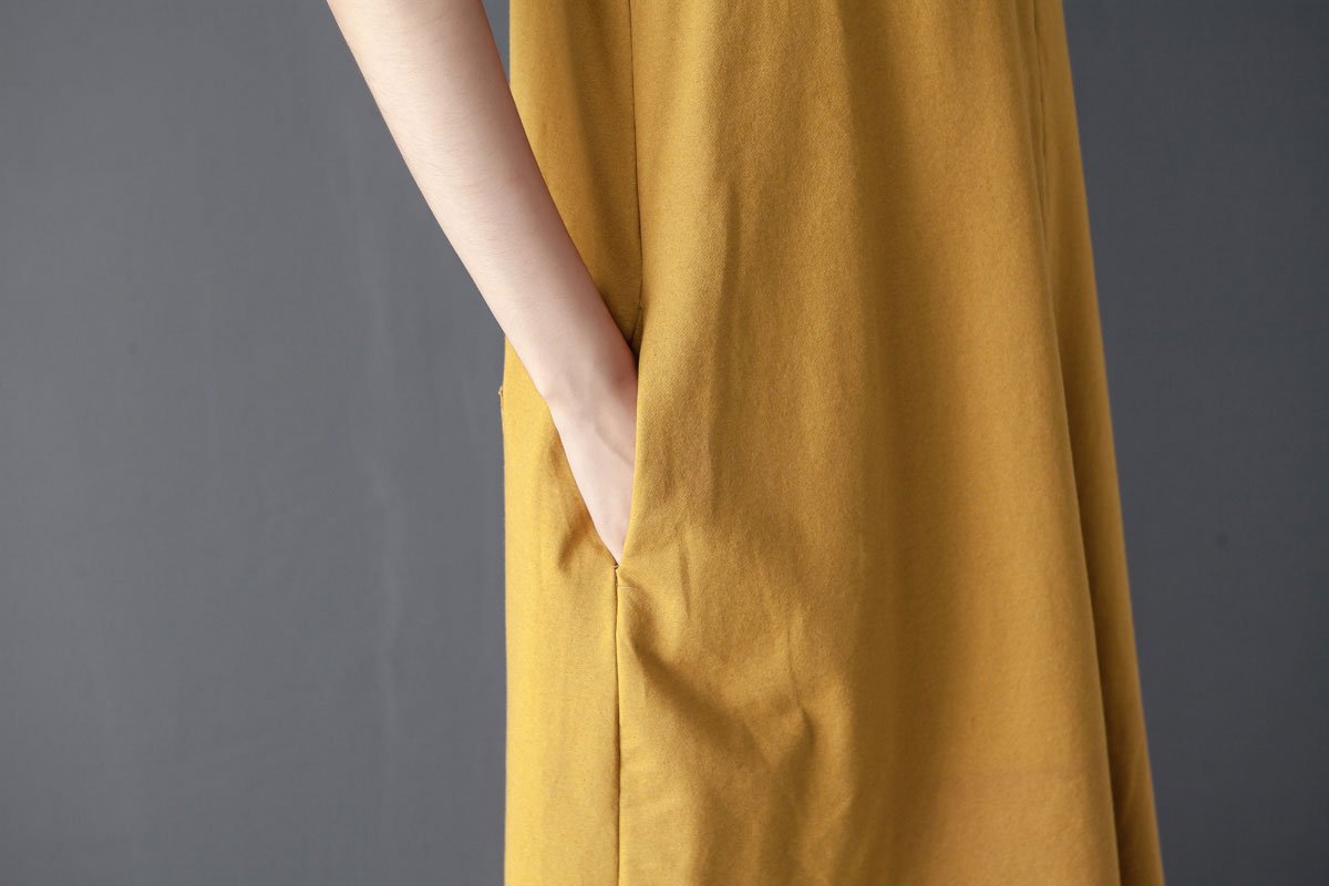 Irregular Splicing Round Neck Short Sleeve Yellow Dress