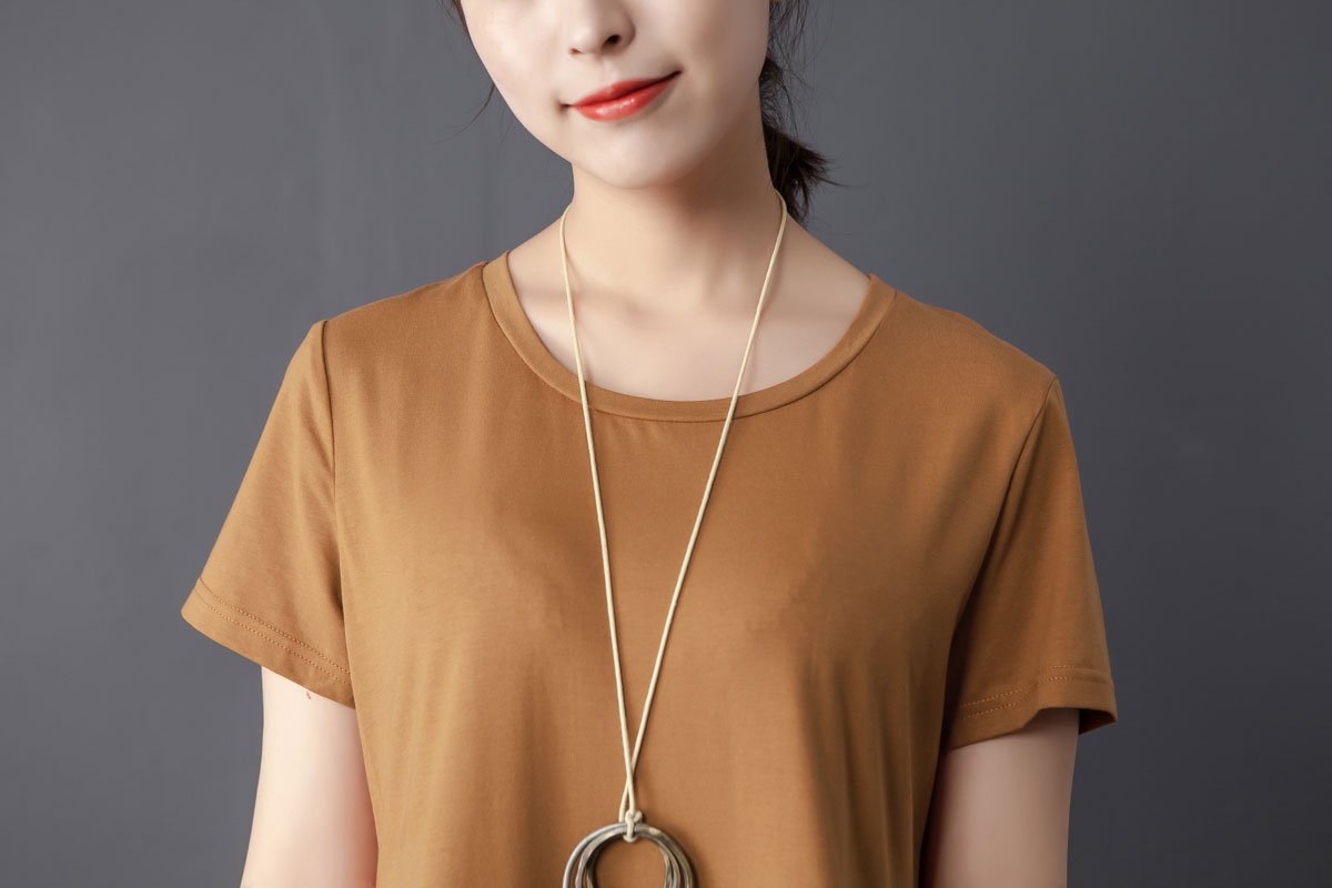 Splicing Round Neck Short Sleeve Orange Dress