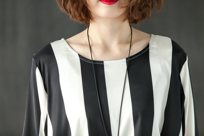 Loose Summer Suit Three Quarter Sleeve Shirt Stripe Pants