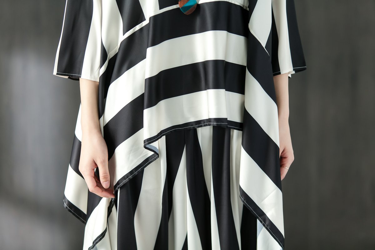 Loose Summer Suit Three Quarter Sleeve Shirt Stripe Pants