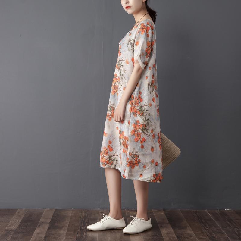 Women Summer Round Neck Short Sleeve Printed Dress