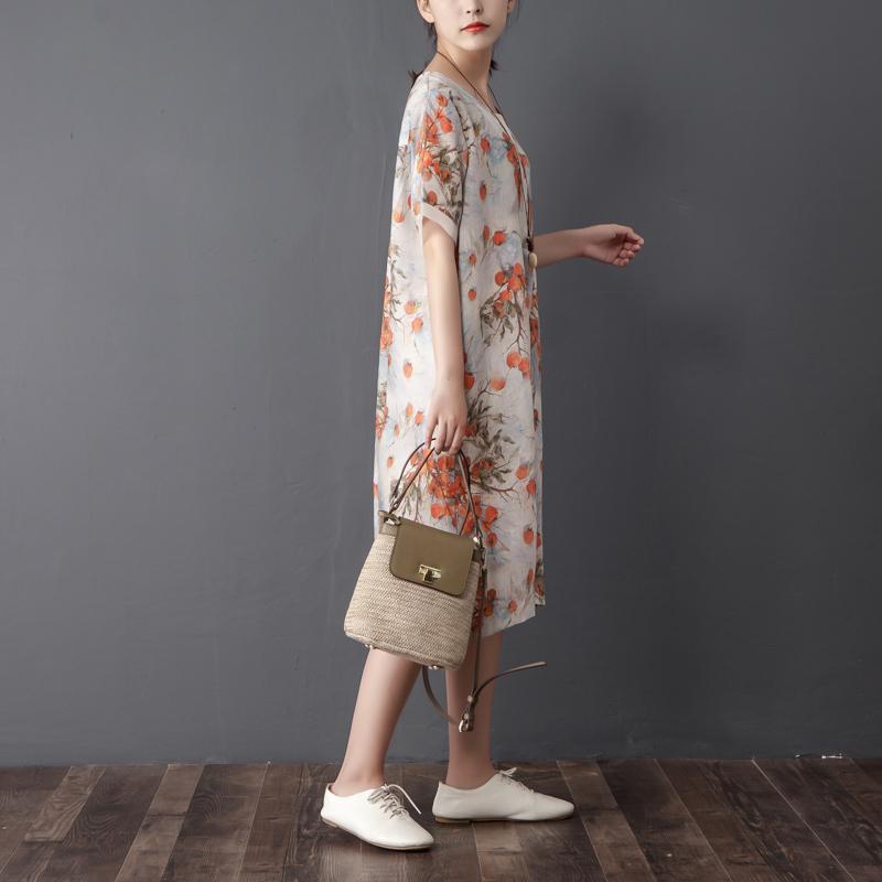 Women Summer Round Neck Short Sleeve Printed Dress