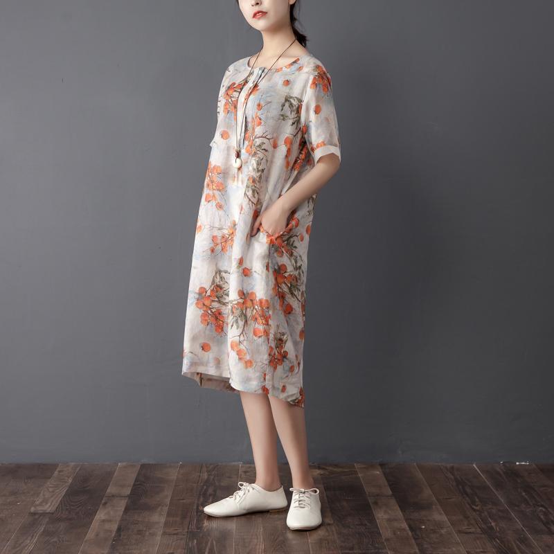 Women Summer Round Neck Short Sleeve Printed Dress