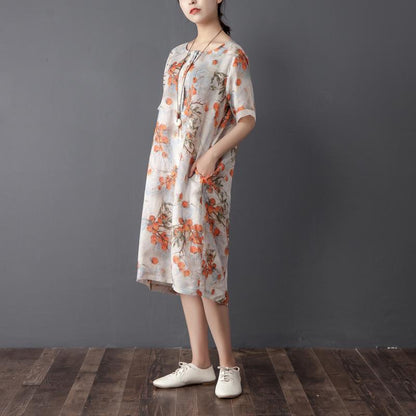 Women Summer Round Neck Short Sleeve Printed Dress
