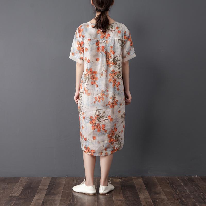 Women Summer Round Neck Short Sleeve Printed Dress