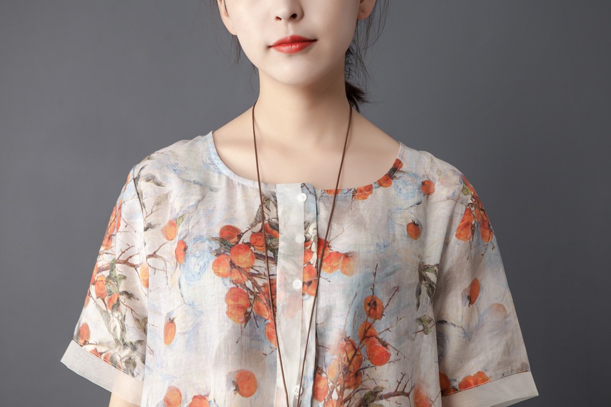 Women Summer Round Neck Short Sleeve Printed Dress