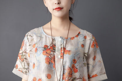 Women Summer Round Neck Short Sleeve Printed Dress