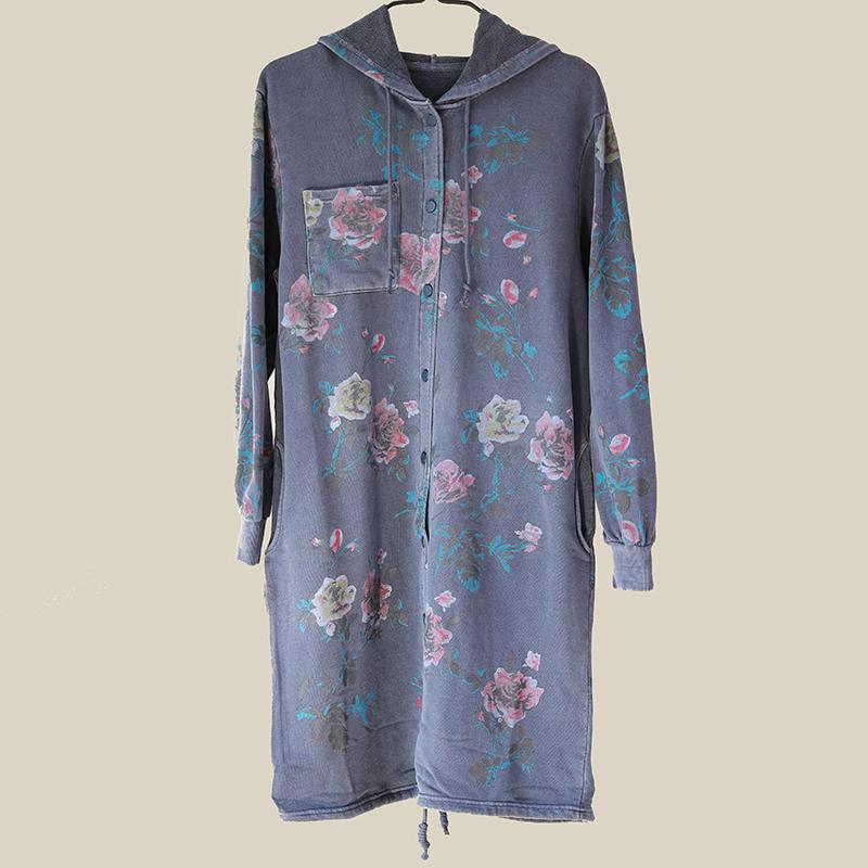 Hoodies Single Breasted Floral Printed Women Coat