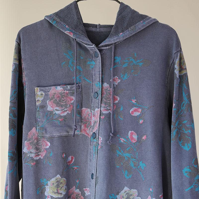 Hoodies Single Breasted Floral Printed Women Coat