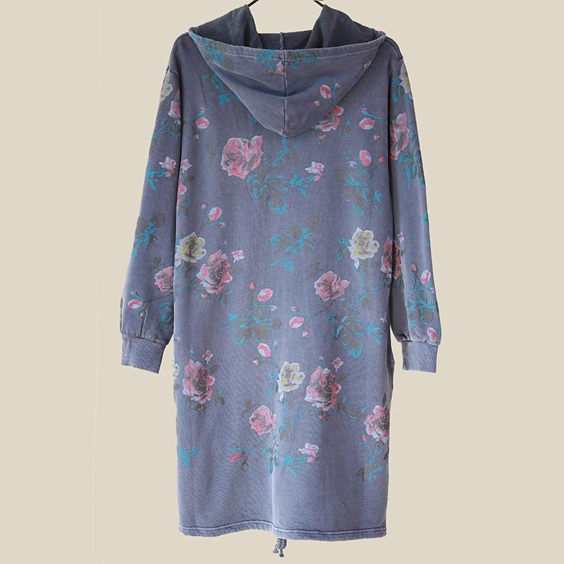 Hoodies Single Breasted Floral Printed Women Coat