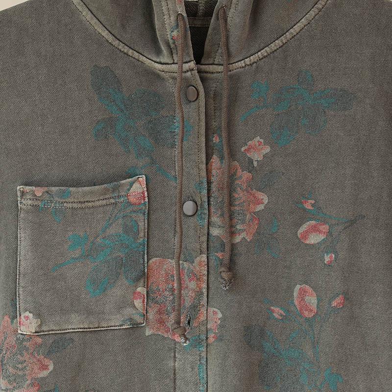 Hoodies Single Breasted Floral Printed Women Gray Coat