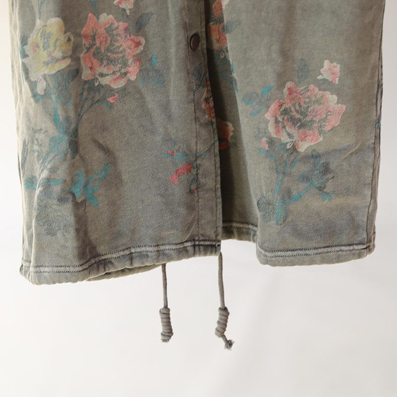 Hoodies Single Breasted Floral Printed Women Gray Coat