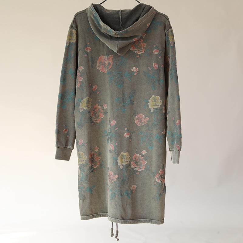 Hoodies Single Breasted Floral Printed Women Gray Coat