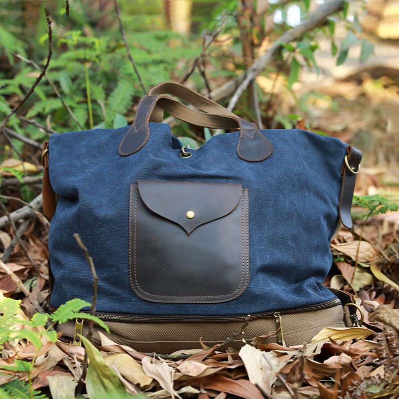 Women Casual Canvas Leather Dark Blue Handbag Shoulder Bag