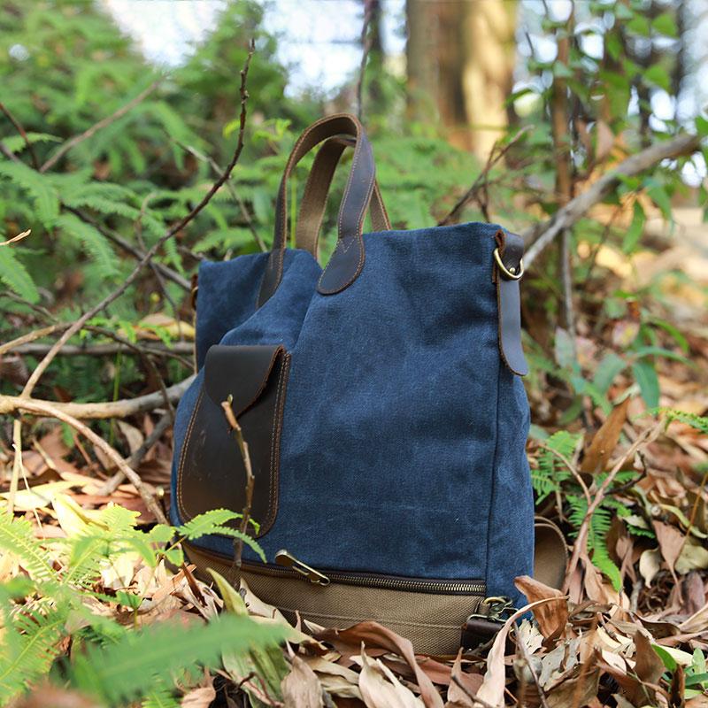 Women Casual Canvas Leather Dark Blue Handbag Shoulder Bag