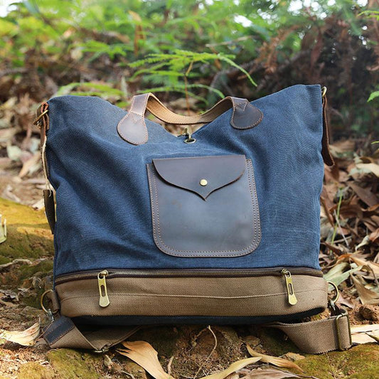Women Casual Canvas Leather Dark Blue Handbag Shoulder Bag