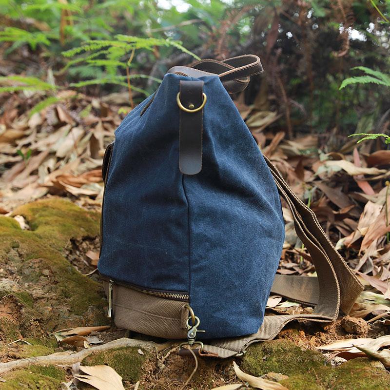 Women Casual Canvas Leather Dark Blue Handbag Shoulder Bag