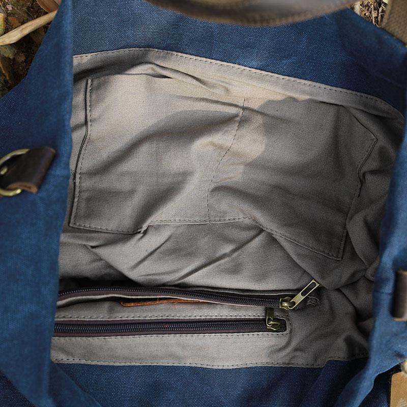 Women Casual Canvas Leather Dark Blue Handbag Shoulder Bag
