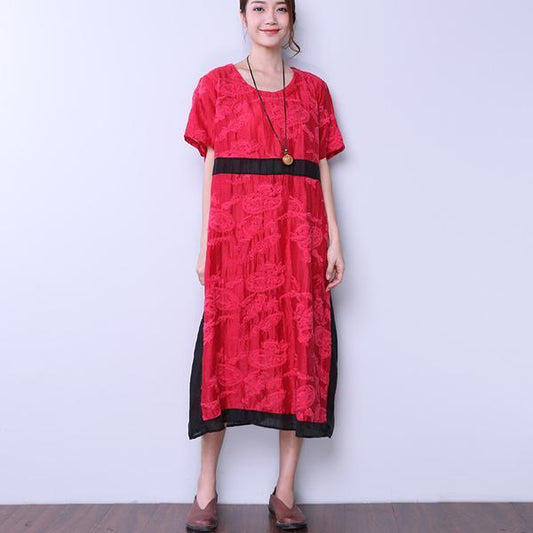 Summer Round Neck Short Sleeve Casual Embroidery Dress