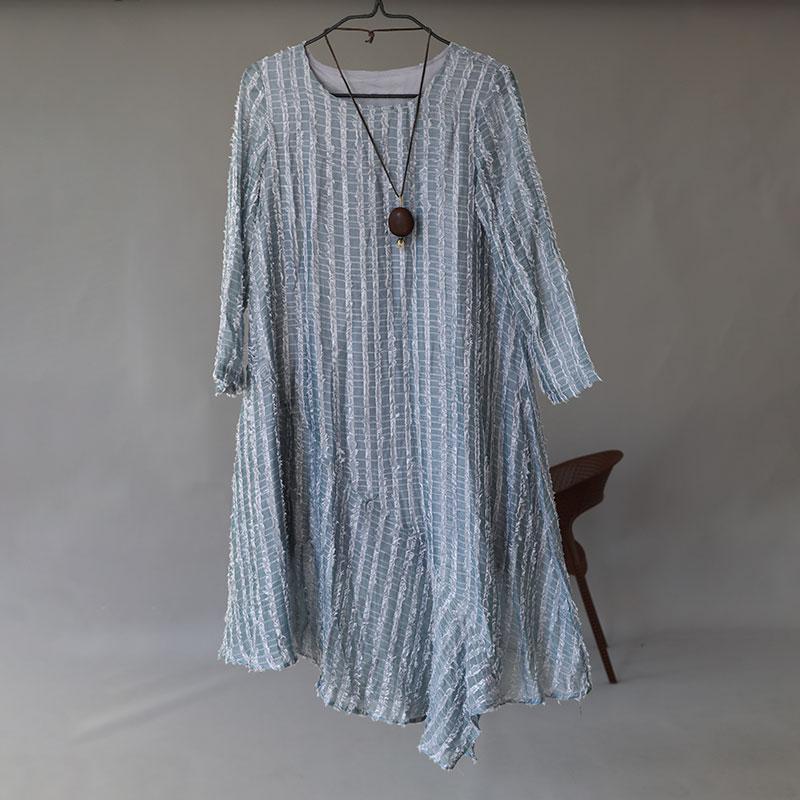 Round Neck Long Sleeve Irregular Lining Gray Women Dress