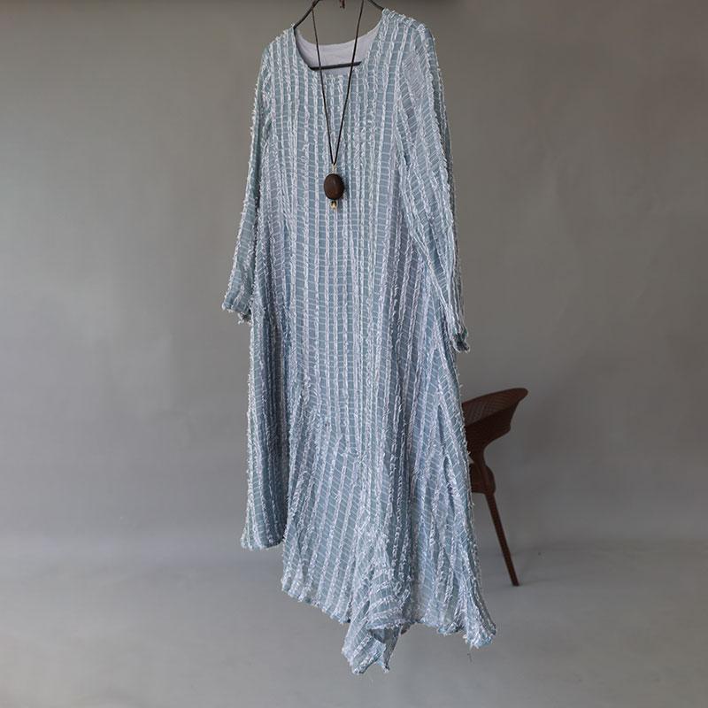 Round Neck Long Sleeve Irregular Lining Gray Women Dress