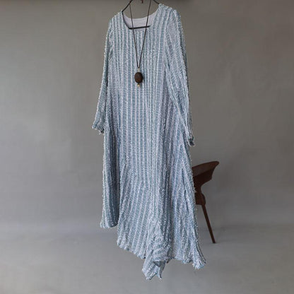 Round Neck Long Sleeve Irregular Lining Gray Women Dress