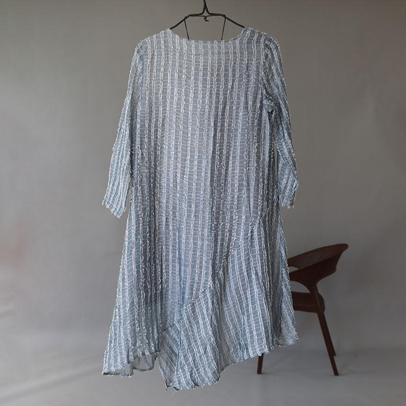 Round Neck Long Sleeve Irregular Lining Gray Women Dress