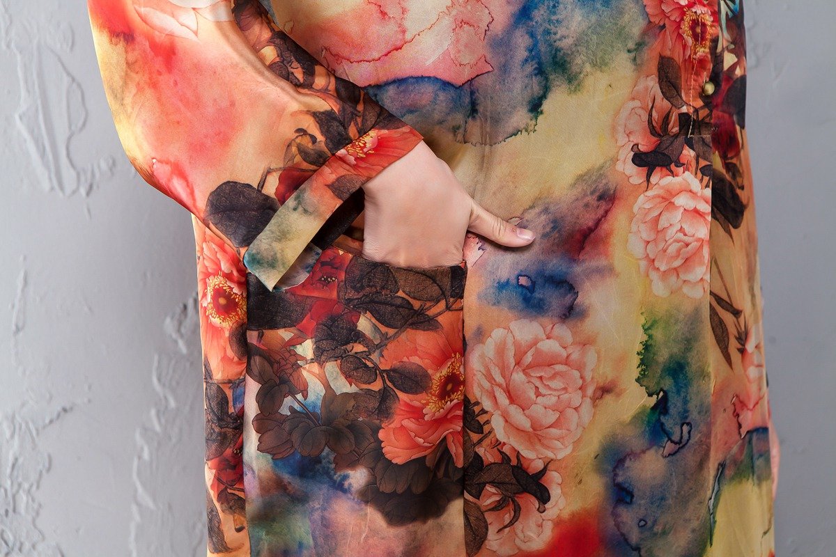 Polo Collar Long Sleeve Printed Retro Loose Dress