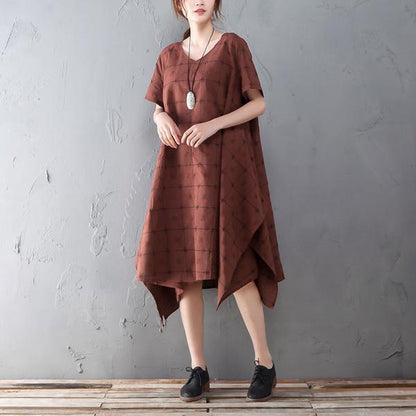 Summer V Neck Short Sleeve Loose Lattice Black Dress