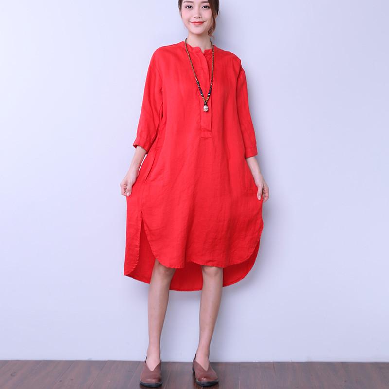 Loose Women Casual Cotton Irregular Red Dress