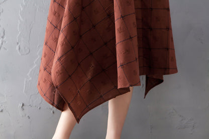 Summer V Neck Short Sleeve Loose Plaid Dress