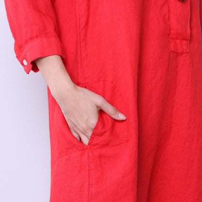 Loose Women Casual Cotton Irregular Splitting Red Dress