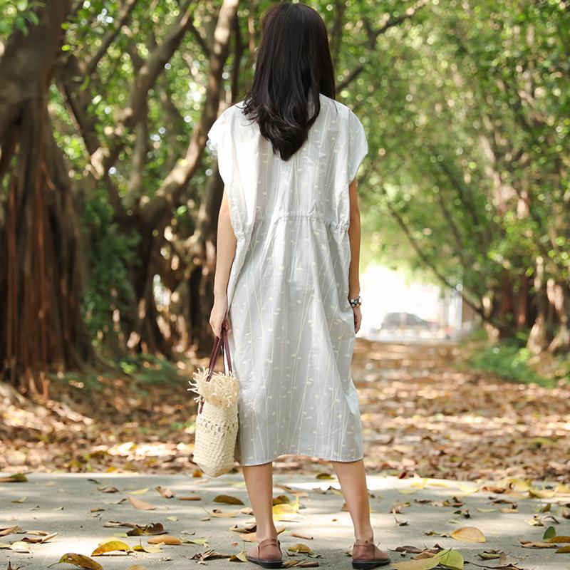 Women Summer Polo Collar Pockets Printing Lacing Short Sleeve Dress