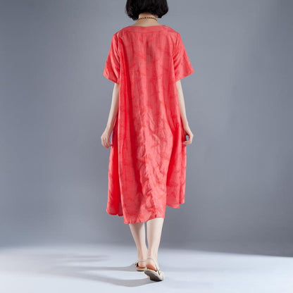 Short Sleeve Slit Summer V Neck Casual Red Dress