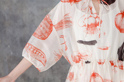 Women Summer Half Sleeve Printed Pleated Dress