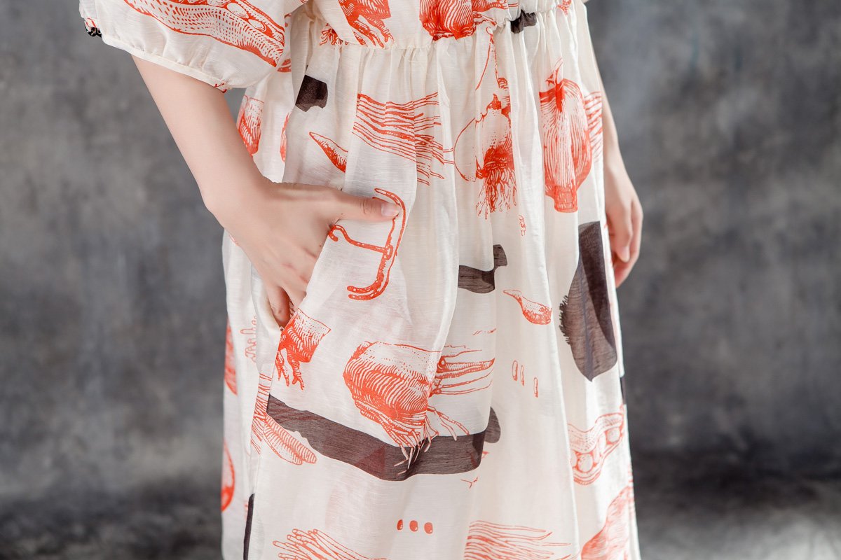 Women Summer Half Sleeve Printed Pleated Dress