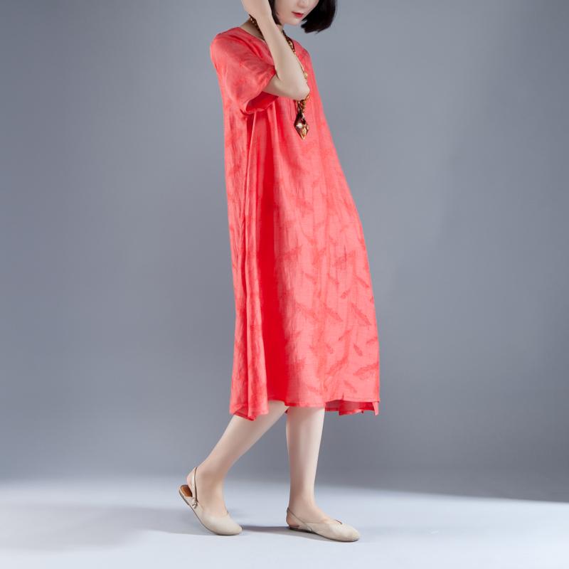 Short Sleeve Slit Summer V Neck Casual Red Dress