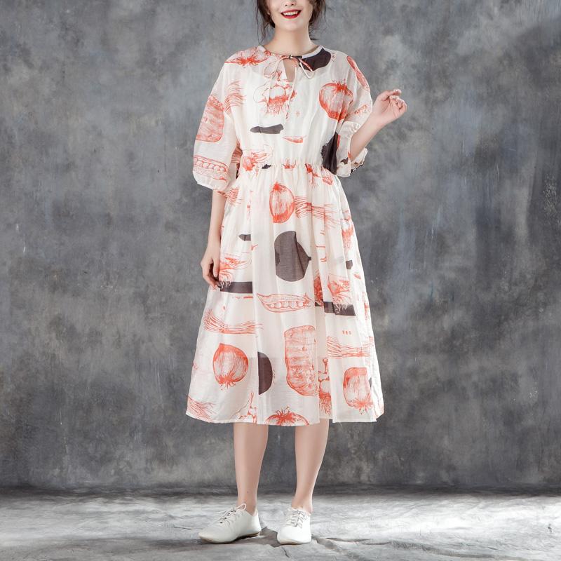 Women Summer Half Sleeve Printed Pleated Dress