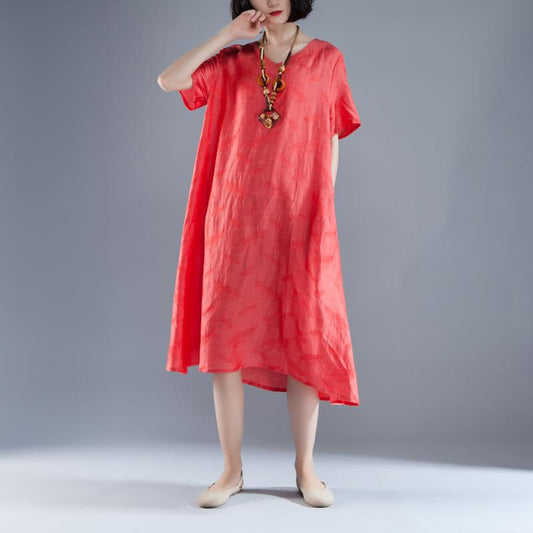 Short Sleeve Slit Summer V Neck Casual Red Dress