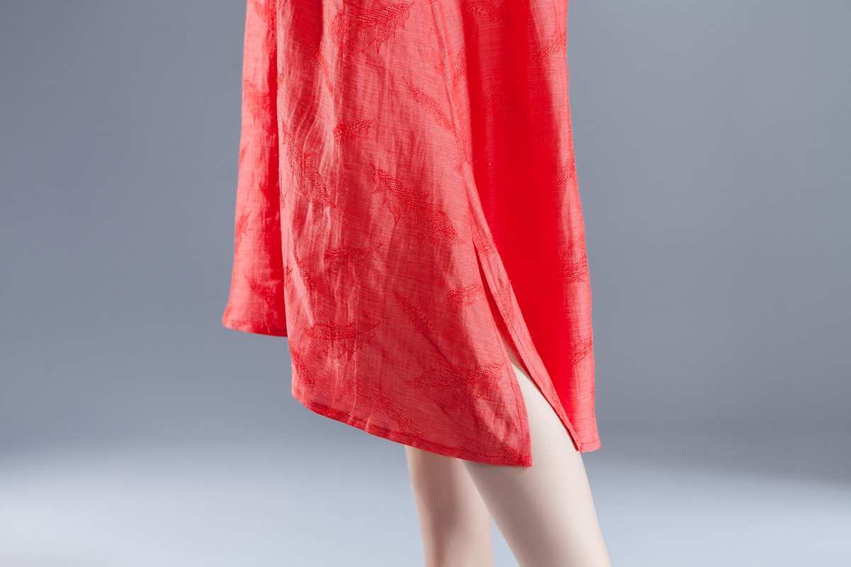 Short Sleeve Slit Summer V Neck Casual Red Dress