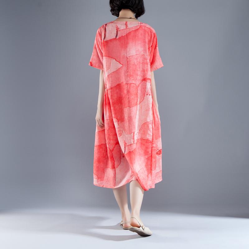 Short Sleeve Lacing Summer Pleated Casual Red Dress