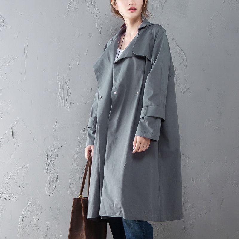 Women Polo Collar Long Sleeve Casual Hoodie Gray Coat