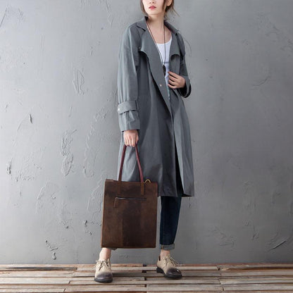 Women Polo Collar Long Sleeve Casual Hoodie Gray Coat