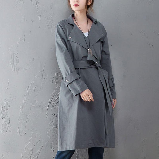 Women Polo Collar Long Sleeve Casual Hoodie Gray Coat