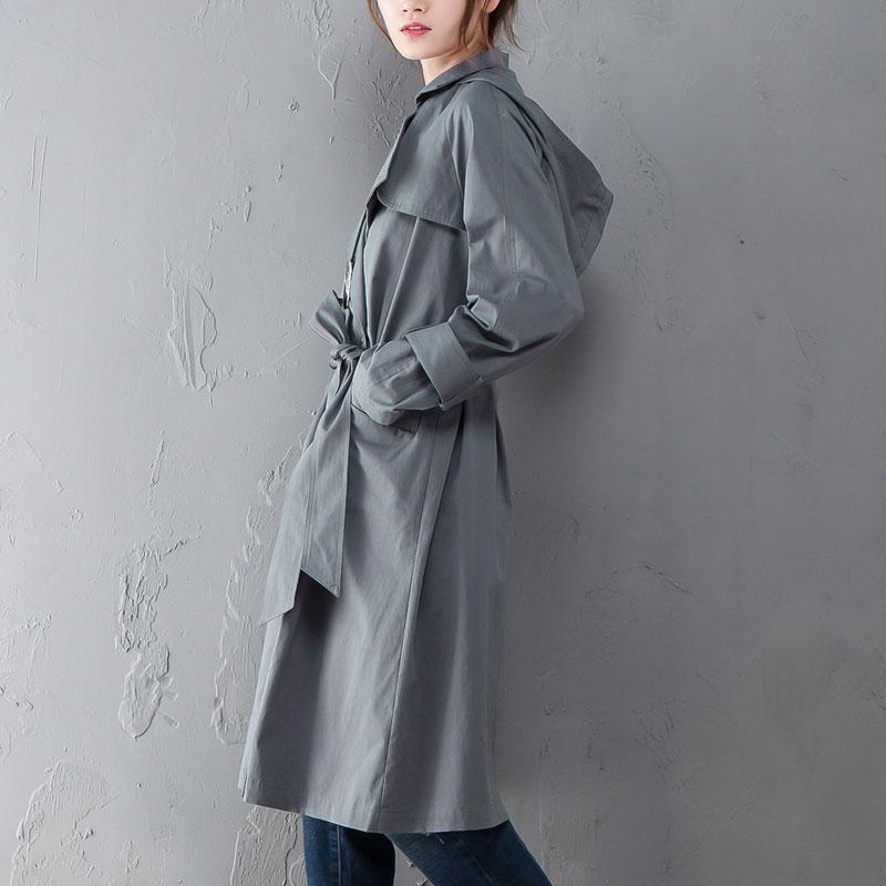 Women Polo Collar Long Sleeve Casual Hoodie Gray Coat
