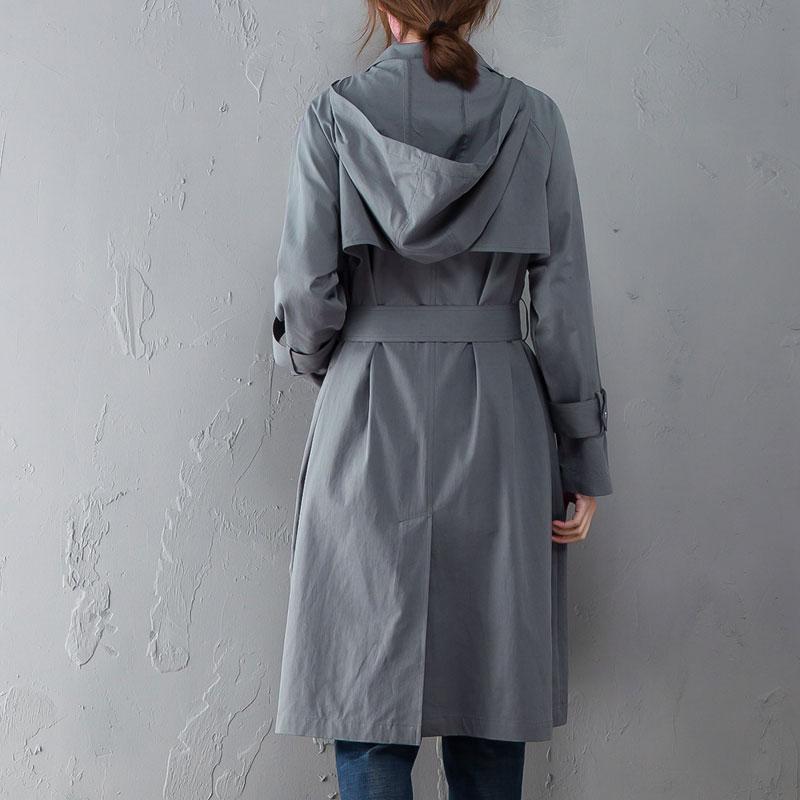 Women Polo Collar Long Sleeve Casual Hoodie Gray Coat