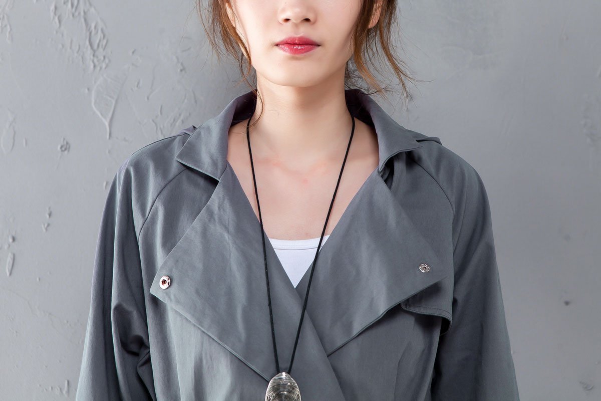 Women Polo Collar Long Sleeve Casual Hoodie Gray Coat